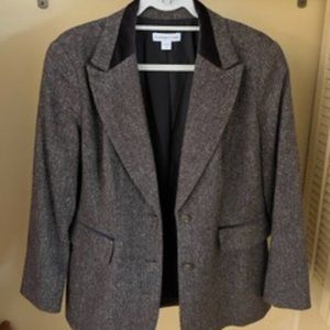 Coldwater Creek size 12 velvet trimmed brown tweed jacket
